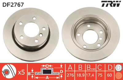 Conjunto de (2) discos de freio TRW DF2767