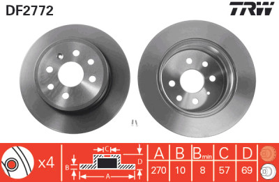 Conjunto de (2) discos de freio TRW DF2772