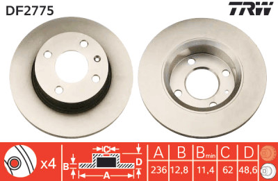 Conjunto de (2) discos de freio TRW DF2775