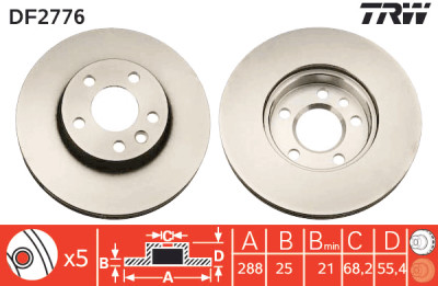 Conjunto de (2) discos de freio TRW DF2776