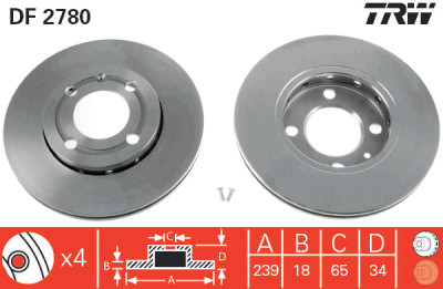 Conjunto de (2) discos de freio TRW DF2780