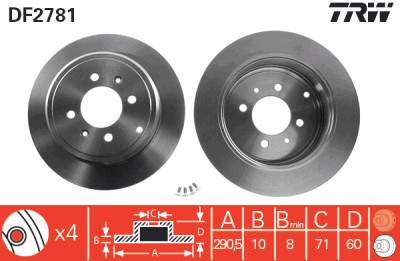 Conjunto de (2) discos de freio TRW DF2781