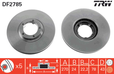 Conjunto de (2) discos de freio TRW DF2785