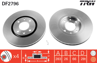 Conjunto de (2) discos de freio TRW DF2796