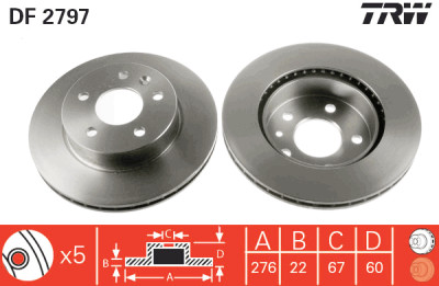Conjunto de (2) discos de freio TRW DF2797
