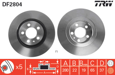 Conjunto de (2) discos de freio TRW DF2804
