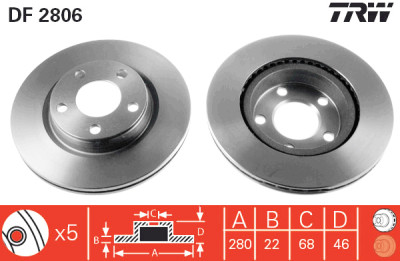 Conjunto de (2) discos de freio TRW DF2806
