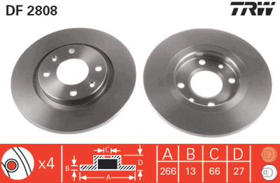 Conjunto de (2) discos de freio TRW DF2808