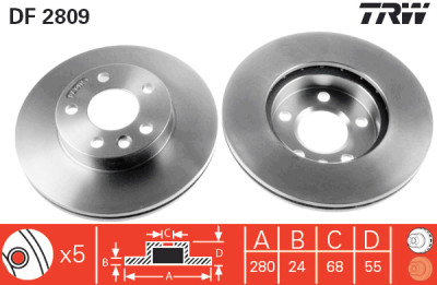 Conjunto de (2) discos de freio TRW DF2809