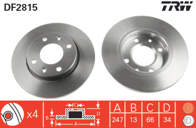 Conjunto de (2) discos de freio TRW DF2815
