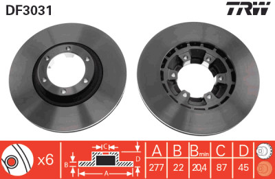 Conjunto de (2) discos de freio TRW DF3031