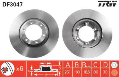 Conjunto de (2) discos de freio TRW DF3047