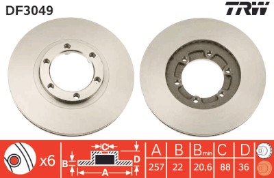 Conjunto de (2) discos de freio TRW DF3049