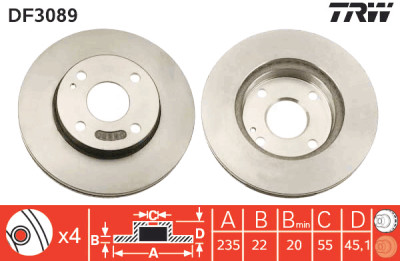 Conjunto de (2) discos de freio TRW DF3089