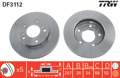 Conjunto de (2) discos de freio TRW DF3112