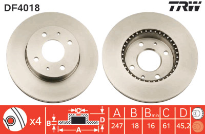 Conjunto de (2) discos de freio TRW DF4018