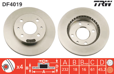 Conjunto de (2) discos de freio TRW DF4019