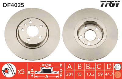 Conjunto de (2) discos de freio TRW DF4025