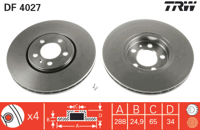 Conjunto de (2) discos de freio TRW DF4027