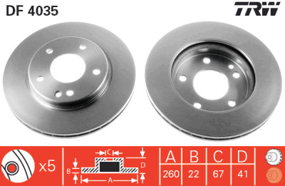 Conjunto de (2) discos de freio TRW DF4035
