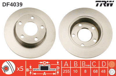 Conjunto de (2) discos de freio TRW DF4039