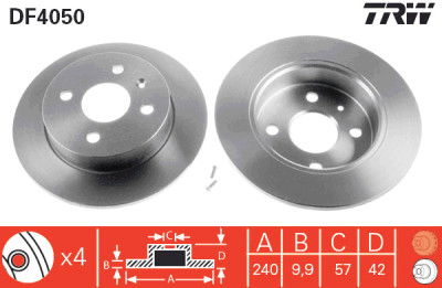 Conjunto de (2) discos de freio TRW DF4050