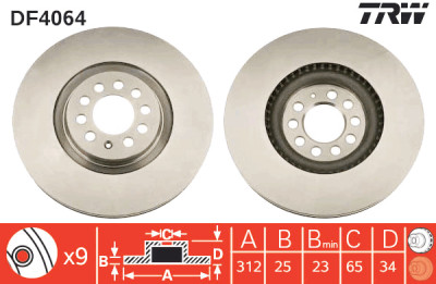 Conjunto de (2) discos de freio TRW DF4064