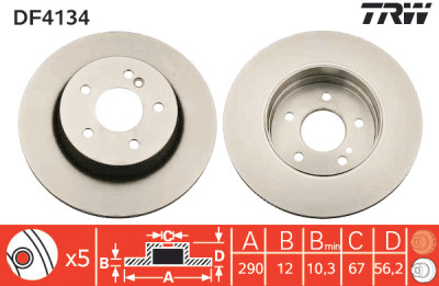 Conjunto de (2) discos de freio TRW DF4134