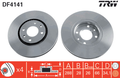 Conjunto de (2) discos de freio TRW DF4141