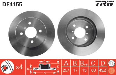 Conjunto de (2) discos de freio TRW DF4155