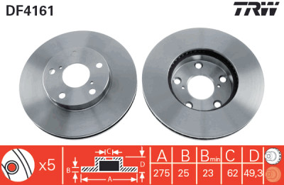 Conjunto de (2) discos de freio TRW DF4161