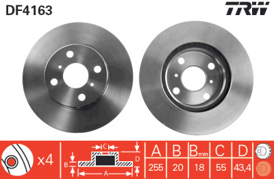 Conjunto de (2) discos de freio TRW DF4163