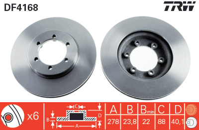 Conjunto de (2) discos de freio TRW DF4168