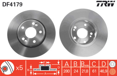Conjunto de (2) discos de freio TRW DF4179