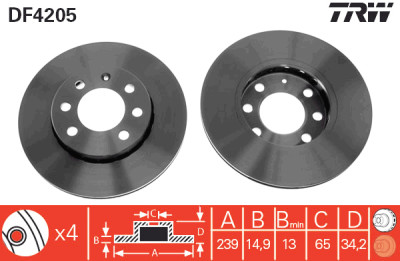 Conjunto de (2) discos de freio TRW DF4205