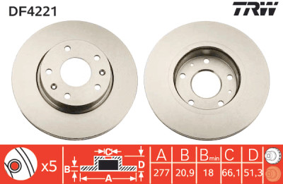 Conjunto de (2) discos de freio TRW DF4221