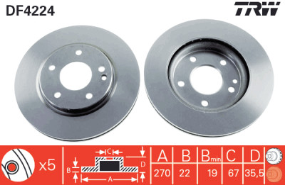 Conjunto de (2) discos de freio TRW DF4224