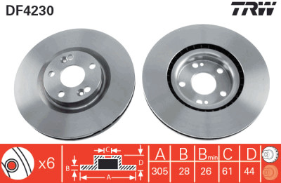 Conjunto de (2) discos de freio TRW DF4230