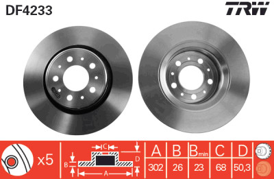Conjunto de (2) discos de freio TRW DF4233