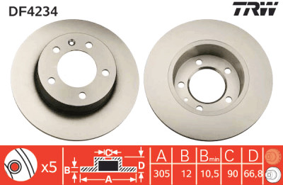Conjunto de (2) discos de freio TRW DF4234