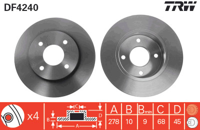 Conjunto de (2) discos de freio TRW DF4240