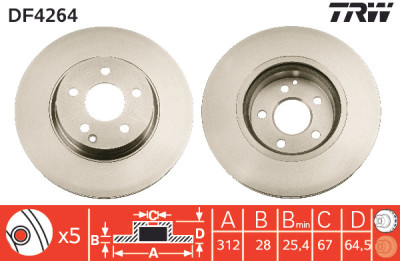 Conjunto de (2) discos de freio TRW DF4264