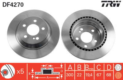 Conjunto de (2) discos de freio TRW DF4270