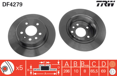 Conjunto de (2) discos de freio TRW DF4279