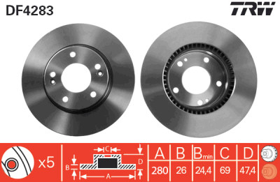 Conjunto de (2) discos de freio TRW DF4283