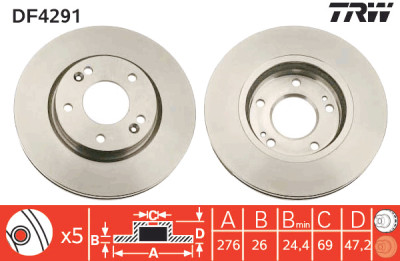 Conjunto de (2) discos de freio TRW DF4291