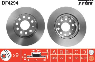 Conjunto de (2) discos de freio TRW DF4294