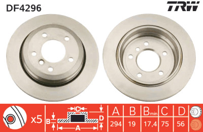 Conjunto de (2) discos de freio TRW DF4296