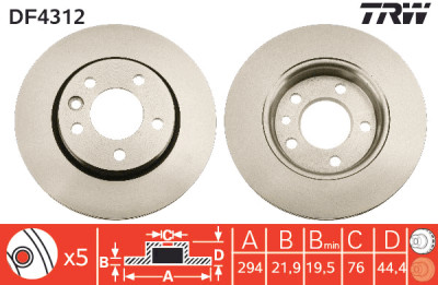 Conjunto de (2) discos de freio TRW DF4312