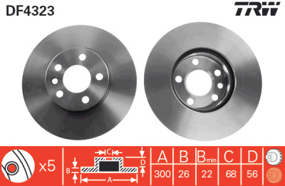 Conjunto de (2) discos de freio TRW DF4323